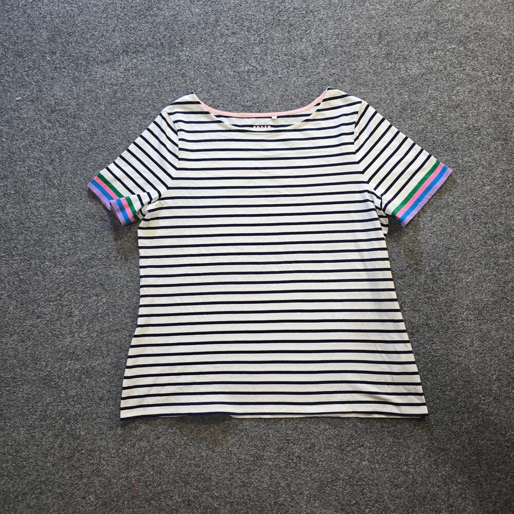 Boden Top Womens Size 14 White Striped Rainbow Sleeve Boat Neck Casual Basic